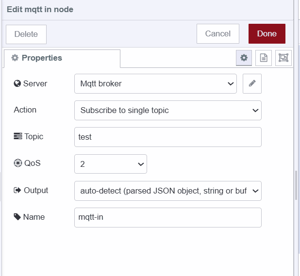 Screenshot of the mqtt-in node configuration "Screenshot of the mqtt-in node configuration"