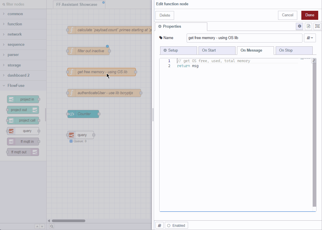 Demo of function node with inline completions